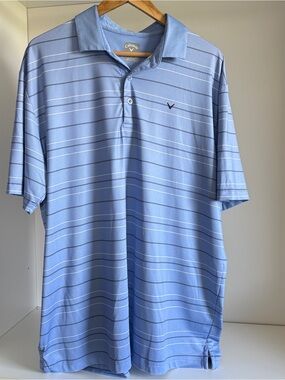 Callaway Men’s Light Blue Striped Performance Golf Polo - Large